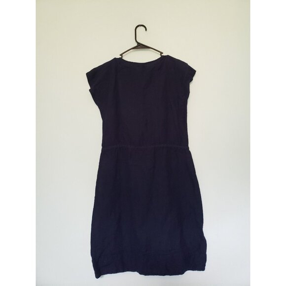 Merona Womens 6 Dress Short Sleeve Waist Tie Half Button Linen Rayon Blue V Neck - Picture 2 of 7